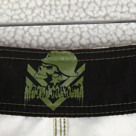 Metal Mulisha Board Shorts Mens 36 Green Brown Camo Lace Up Zip Pocket Swim - Picture 7 of 8
